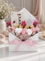 Flower box koperta biało-różowa PODZIĘKOWANIE