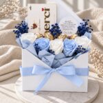 Flower box koperta biało-niebieska PODZIĘKOWANIE